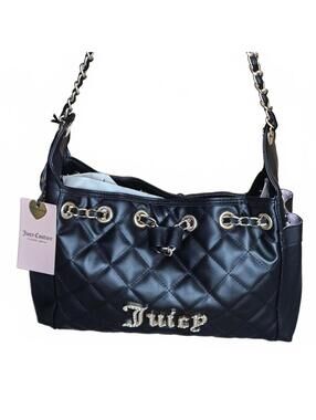 Juicy Couture Fashion Icon Bucket Bag Black Liqourice Gold NWT Quilted Chain